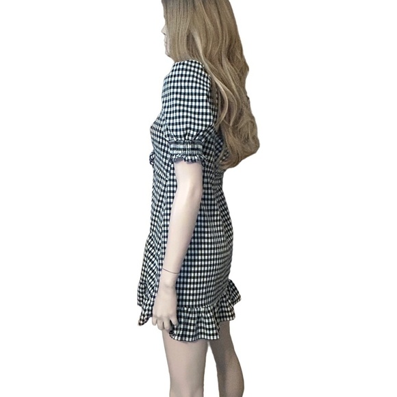 Topshop Dress Gingham Check Cut Out Back and Front Puff Sleeves Shirring NWOT - Picture 10 of 16